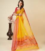 Yellow  kota doriya cotton silk saree with blouse