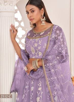 Lavender Net Embroidered & Zari Work Semi Stitched Lehenga Choli 2