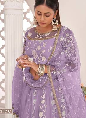 Lavender Net Embroidered & Zari Work Semi Stitched Lehenga Choli 3