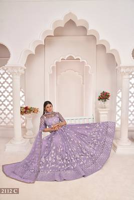 Lavender Net Embroidered & Zari Work Semi Stitched Lehenga Choli 4