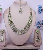 Pink yellow gold premium designer american diamond and stone work necklace set