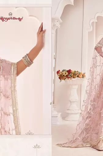 Light Onion Pink Net Embroidered & Zari Work Semi Stitched Lehenga Choli