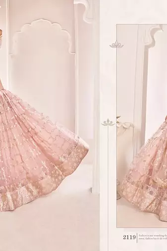 Light Onion Pink Net Embroidered & Zari Work Semi Stitched Lehenga Choli