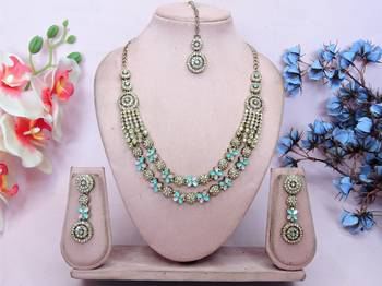 Green yellow gold premium designer american diamond and stone work necklace set 1