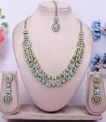 Green yellow gold premium designer american diamond and stone work necklace set