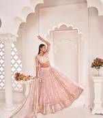 Light Onion Pink Net Embroidered & Zari Work Semi Stitched Lehenga Choli