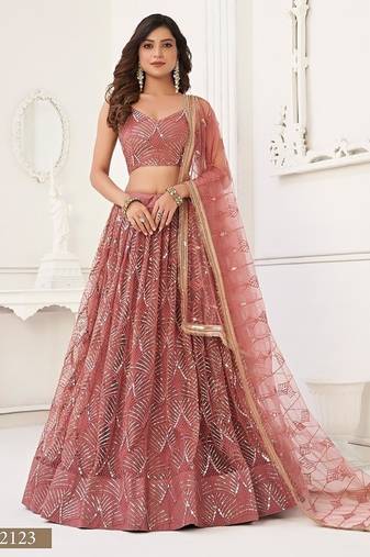Onion Net Embroidered & Thread Work Semi Stitched Lehenga Choli