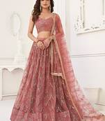 Onion Net Embroidered & Thread Work Semi Stitched Lehenga Choli
