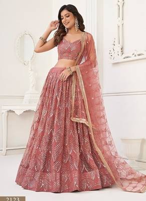 Onion Net Embroidered & Thread Work Semi Stitched Lehenga Choli 2