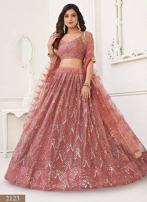 Onion Net Embroidered & Thread Work Semi Stitched Lehenga Choli 3