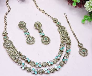 Green yellow gold premium designer american diamond and stone work necklace set 3
