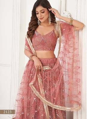 Onion Net Embroidered & Thread Work Semi Stitched Lehenga Choli 4