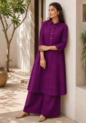 Fashion petals violet cotton schiffli work embroidery  kurta set 2