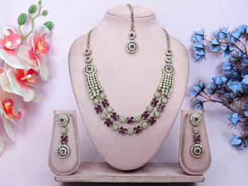 Purple yellow gold premium designer american diamond and stone work necklace set 1