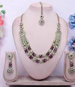 Purple yellow gold premium designer american diamond and stone work necklace set