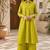 Fashion petals lime green cotton schiffli work embroidery  kurta set
