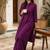Fashion petals violet cotton schiffli work embroidery  kurta set