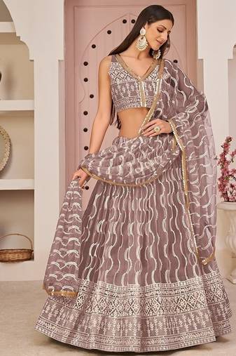 Onion Net Embroidered & Zari Work Semi Stitched Lehenga Choli