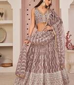 Onion Net Embroidered & Zari Work Semi Stitched Lehenga Choli