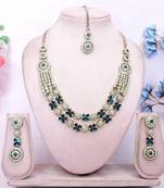 Blue yellow gold premium designer american diamond and stone work necklace set