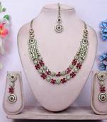 Pink yellow gold premium designer american diamond and stone work necklace set