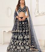 Black Net Embroidered & Thread Work Semi Stitched Lehenga Choli