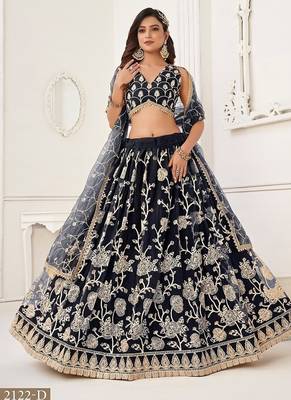 Black Net Embroidered & Thread Work Semi Stitched Lehenga Choli 2