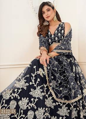 Black Net Embroidered & Thread Work Semi Stitched Lehenga Choli 4
