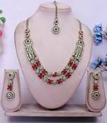 Red yellow gold premium designer american diamond and stone work necklace set