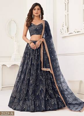 Black Net Embroidered & Thread Work Semi Stitched Lehenga Choli 1