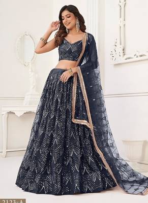 Black Net Embroidered & Thread Work Semi Stitched Lehenga Choli 2