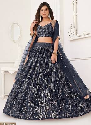 Black Net Embroidered & Thread Work Semi Stitched Lehenga Choli 3