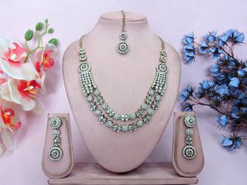 White yellow gold premium designer american diamond and stone work necklace set 1