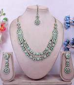 White yellow gold premium designer american diamond and stone work necklace set