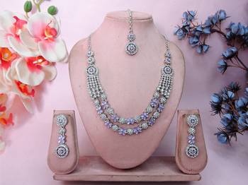 Purple rhodium premium designer american diamond and stone work necklace set 1