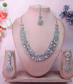 Purple rhodium premium designer american diamond and stone work necklace set
