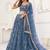 Peach Net Embroidered & Thread Work Semi Stitched Lehenga Choli