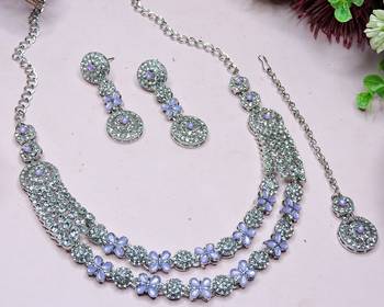 Purple rhodium premium designer american diamond and stone work necklace set 3