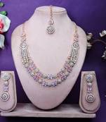 Purple rose gold premium designer american diamond and stone work necklace set