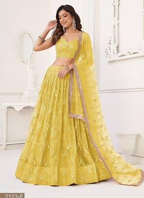 Yellow Net Embroidered & Thread Work Semi Stitched Lehenga Choli 2