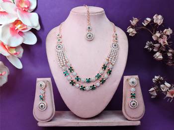 Green rose gold premium designer american diamond and stone work necklace set 1