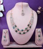 Green rose gold premium designer american diamond and stone work necklace set