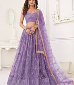 Lavender Net Embroidered & Thread Work Semi Stitched Lehenga Choli