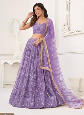 Lavender Net Embroidered & Thread Work Semi Stitched Lehenga Choli 3
