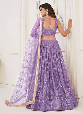 Lavender Net Embroidered & Thread Work Semi Stitched Lehenga Choli 4