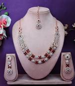 Maroon rose gold premium designer american diamond and stone work necklace set