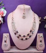 Blue rose gold premium designer american diamond and stone work necklace set
