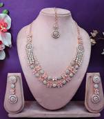Pink rose gold premium designer american diamond and stone work necklace set