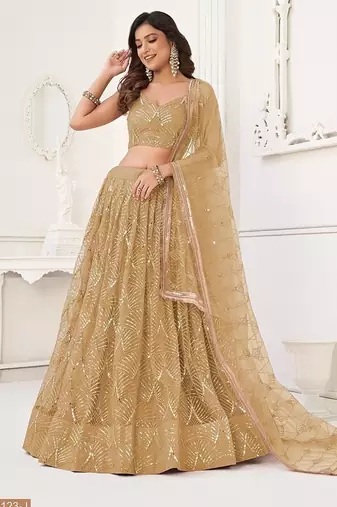 Chiku Net Embroidered & Thread Work Semi Stitched Lehenga Choli