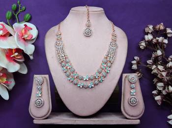 Green rose gold premium designer american diamond and stone work necklace set 1